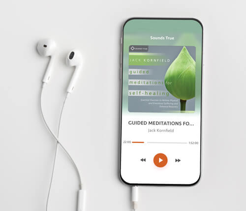 phone headphones playing jack kornfield meditation